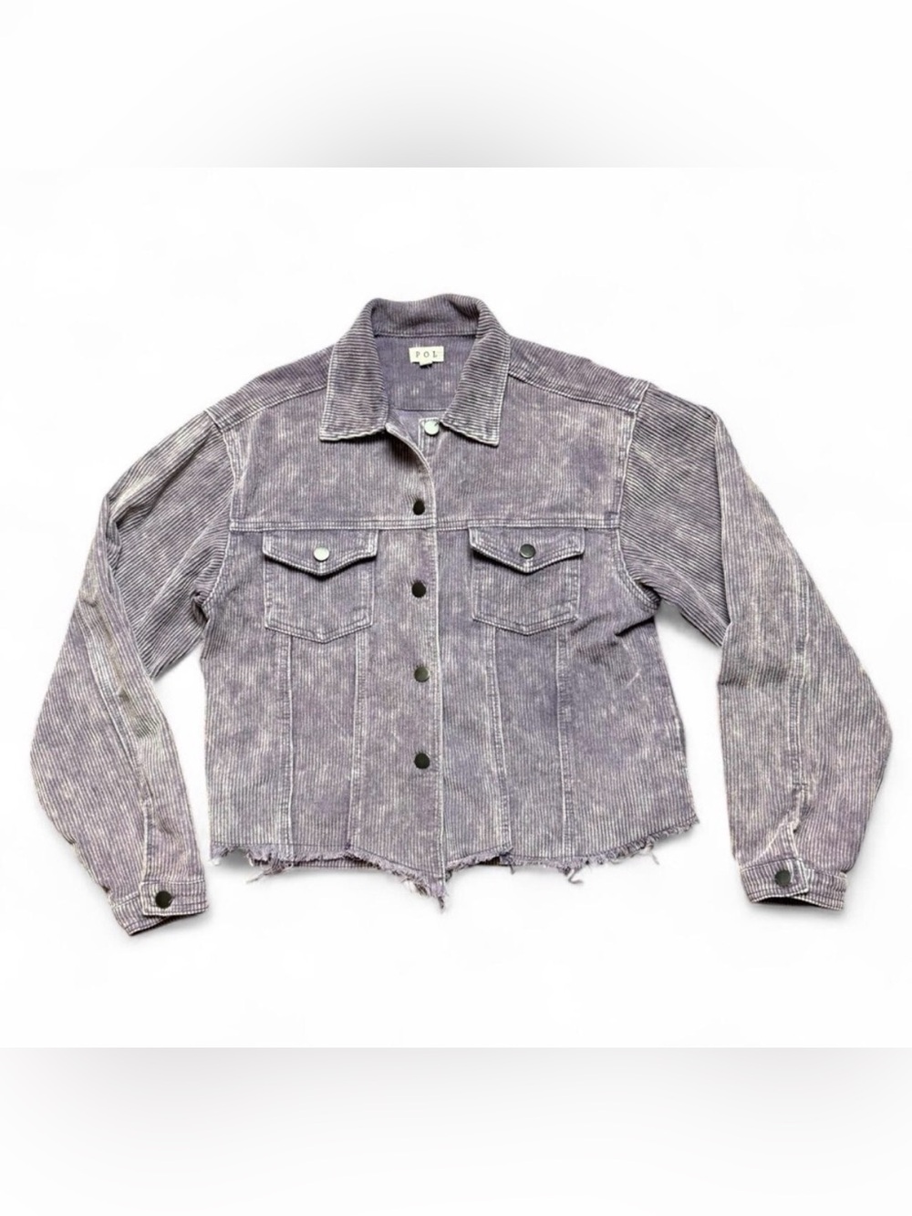 POL Purple Corduroy Raw Hem Button Down Shacket Womens Size Small